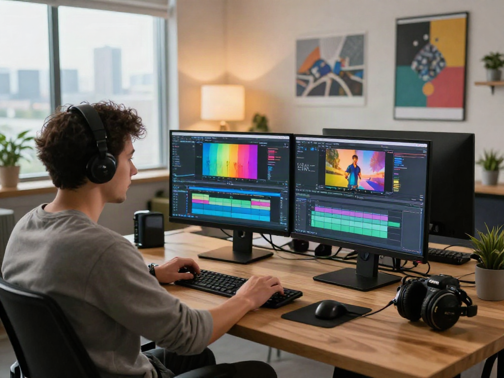 Engaging video editing scene featuring Iron tv pro with professional editor and modern equipment.