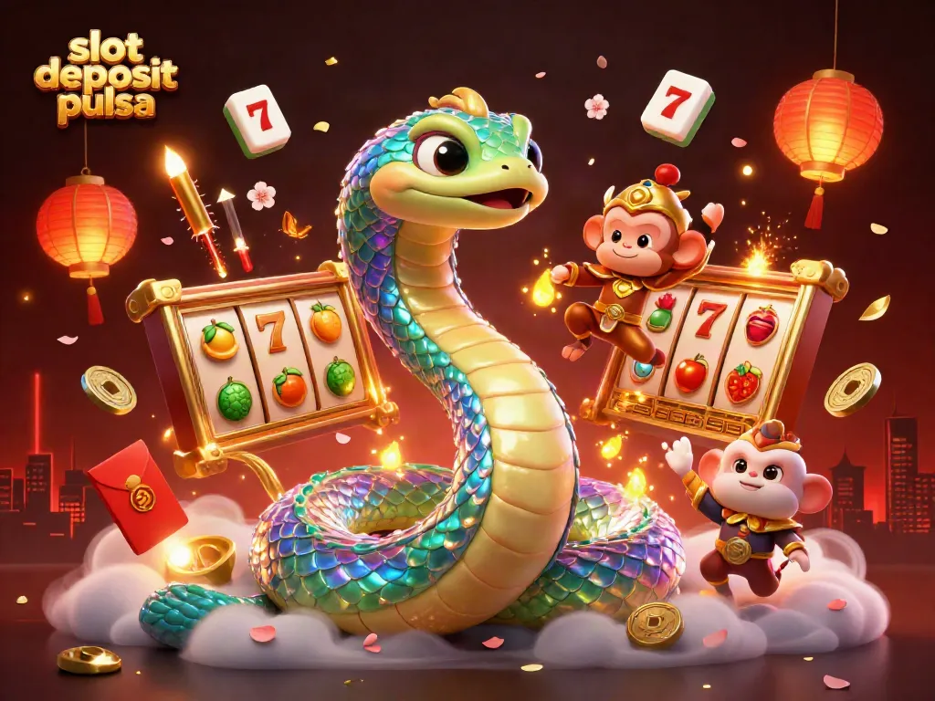 Engage in thrilling slot deposit pulsa action with colorful characters and dynamic game elements in a vibrant 3D illustration.
