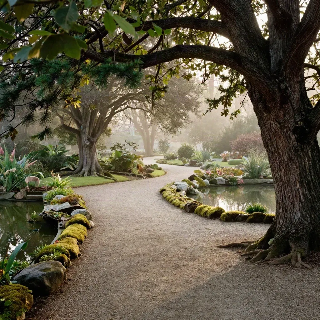 Grand jardin arboré avec allée sinueuse et bassin discret à La Vallée-aux-Loups.