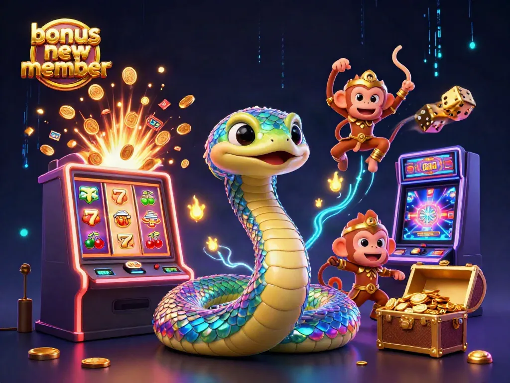 Experience the thrill of winning with bonus new member promotions in a vibrant casino-themed illustration.